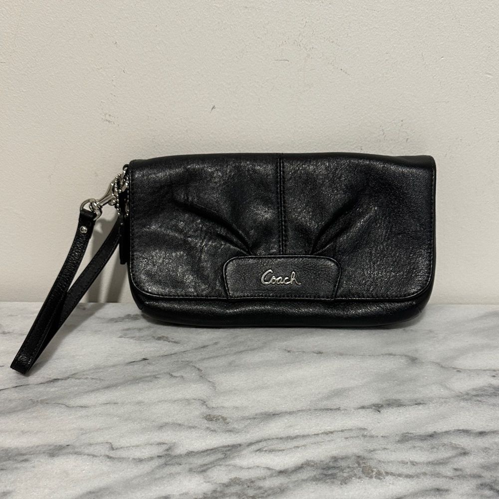 Coach Black Leather Clutch with Wrist Strap